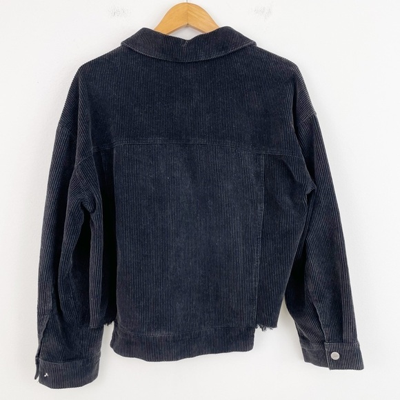 Andree By Unit Boho Gray Dark Button Down Corduroy Frayed Hem Jacket Size Large - Picture 12 of 15